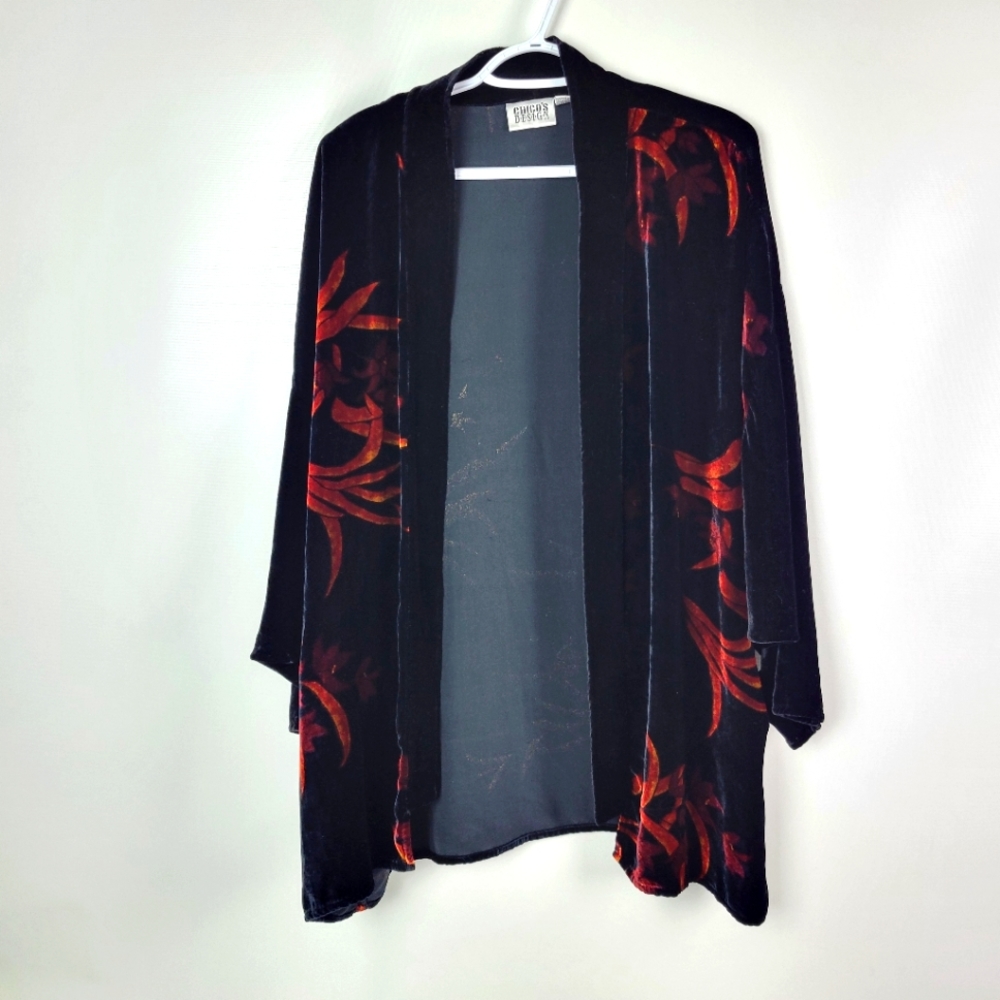 CHICO'S DESIGNS Oversized Velvet Open Top Cardigan Coverup Sz M/L